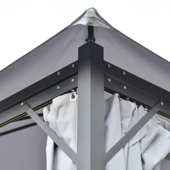 Outsunny 13' x 10' Outdoor Patio Gazebo Soft Top Canopy with PA Coated Polyester Roof, Steel/Aluminum Frame, Curtains & Netting Sidewalls, Gray image {4}