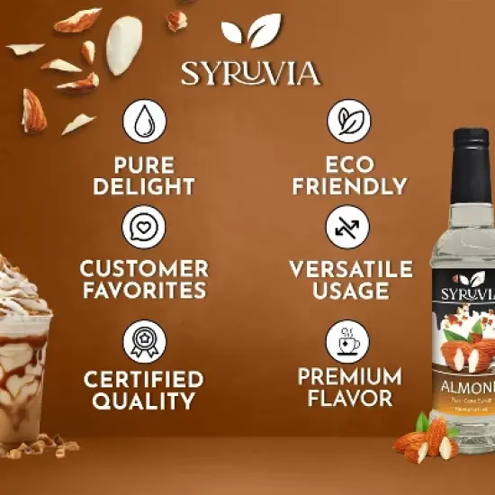 Syruvia Almond Syrup for Coffee 25.4 fl oz Premium Coffee Flavoring Syrup image {4}