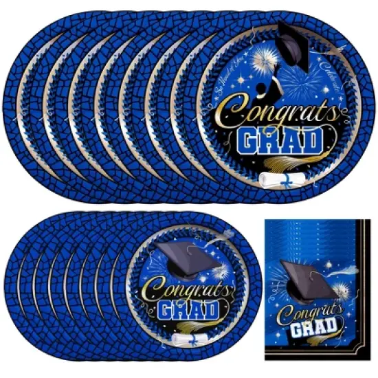 Treasures Gifted Blue Graduation Party Tableware Starter Set for 16 Guests image {1}