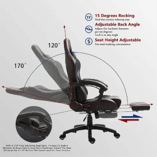 Adjustable Gaming Chair with Massage Lumbar Support and Retractable Footrest - Dowinx image {5}