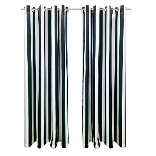 Commonwealth Seascapes Stripes Light Filtering Provide Privacy Satiny Look Grommet Outdoor Panel Pair Black image {1}