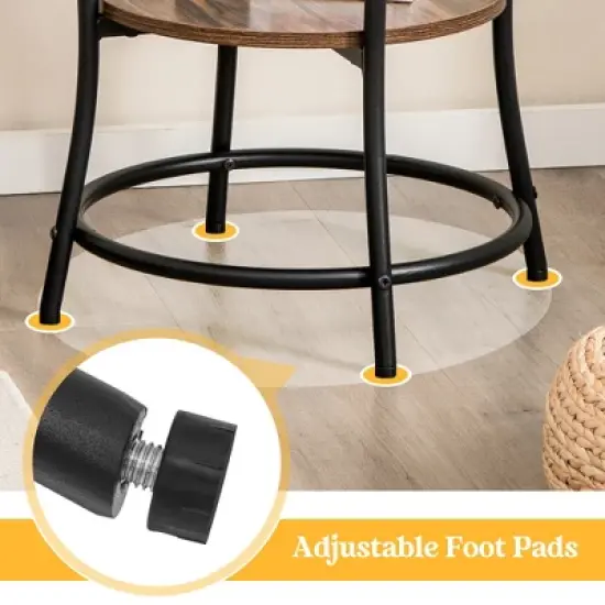 Costway 2 PCS 2-Tier Sofa Side End Table Round Nightstand with Sturdy Metal Frame Brown/Oak image {7}