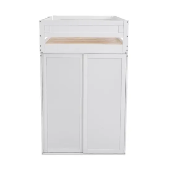 Wood Loft Bed with Wardrobes and 2-Drawer Desk with Cabinet-ModernLuxe image {9}