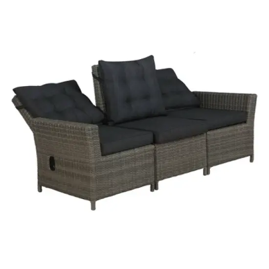 Asti Wicker 3 Seat Reclining Sofa with Cushions - Gray - Alaterre Furniture image {2}