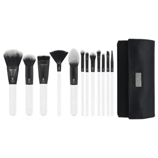 MODA Brush Pro Full Face 13pc Makeup Brush Set with Wrap, Includes Flat Powder, Highlight, and Crease Makeup Brushes image {19}