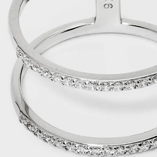 Sterling Silver Pave Cubic Zirconia Double Row Band Ring - A New Day&trade; Silver image {1}