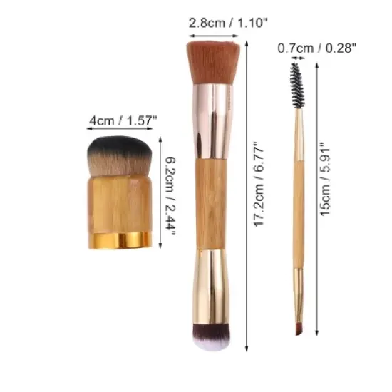 Unique Bargains Makeup Brush Set Foundation Concealer Blush Nylon Bamboo Handle Brown Gold Tone 3 Pcs image {3}