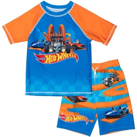 Hot Wheels Pullover Rash Guard and Swim Trunks Outfit Set Toddler to Big Kid  image {8}
