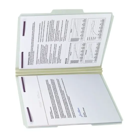 Smead Pressboard File Folder with SafeSHIELD  Fasteners, 2 Fasteners, 1/3-Cut Tab, 2" Expansion, Letter Size, Gray/Green, 25 per Box (14934) image {9}