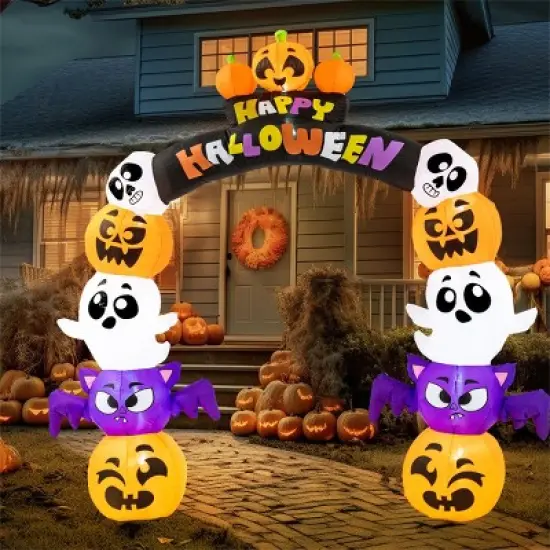 Joyfy 8 FT Halloween Inflatables Outdoor Decoration, Inflatable Pumpkin Archway with Build-in LEDs for Halloween Indoor Outdoor Yard Lawn Decoration image {9}