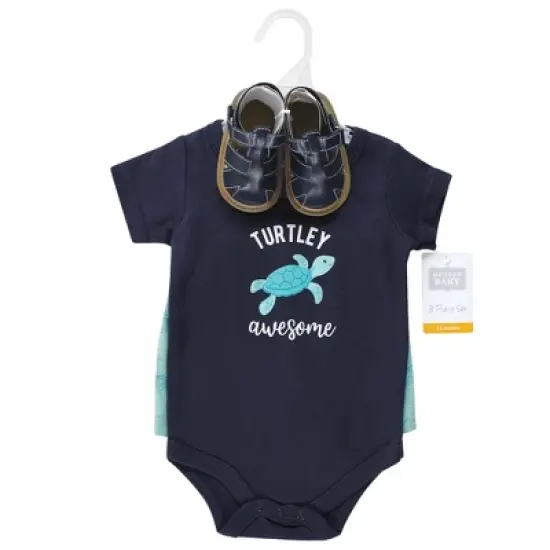 Hudson Baby Infant Boy Cotton Bodysuit, Shorts and Shoe Set, Sea Turtle image {1}