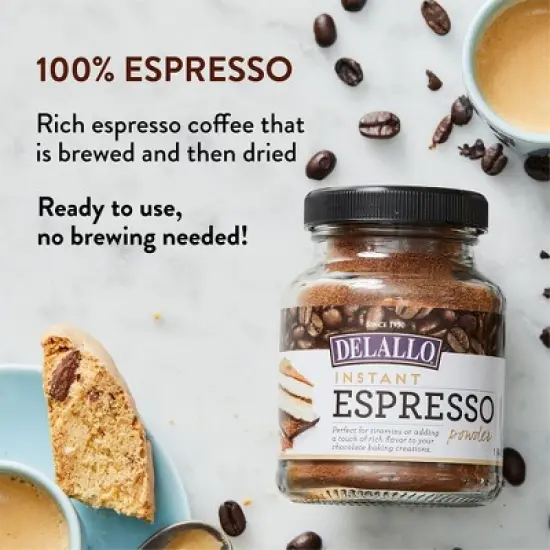 DeLallo Instant Espresso Powder, 1.94 Ounce Jar, 3 Pack, For Baking and Drinks,100% Dark Roast Coffee, Naturally Caffeinated, Non GMO image {1}