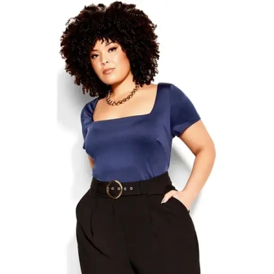 Women's Plus Size Suited Sleeve Top  - Navy | CITY CHIC image {3}