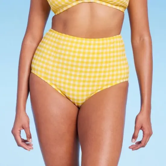 Women's Textured Gingham High Waist Full Coverage Bikini Bottom - Kona Sol&trade; Yellow image {7}