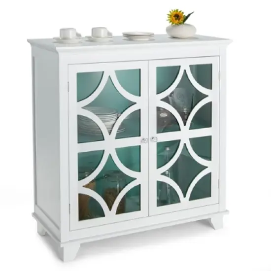 Costway Kitchen Storage Cabinet Buffet Sideboard w/ Glass Doors & Adjustable Shelf image {11}