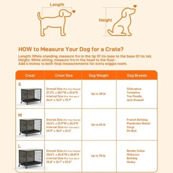 27.2" Dog Crate Furniture with Removable Tray and Wheels for Small Dogs, Wooden Dog Kennel Furniture with Double-Doors,Grey image {5}