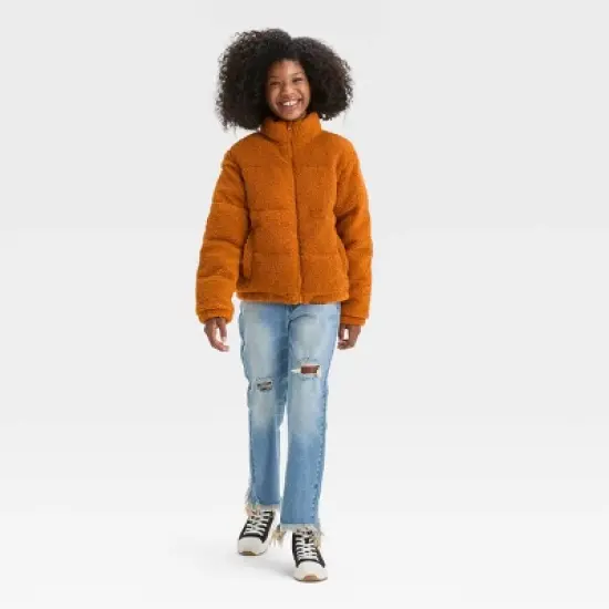 Girls' Solid Fleece Cropped Puffer Jacket - art class&trade; image {2}
