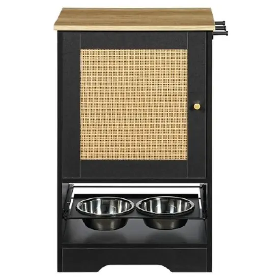 SEVOBAL Pet Bowl Hidden Bowls Feeding Station, Organizational Space for Pet Food and Accessories in Kitchen, Living Room, Black, 37.01"*23.23"*6.3" image {5}