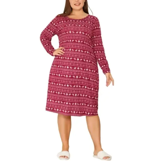 Agnes Orinda Women's Plus Size Comfy Long Sleeve Sleep Dress Nightgown image {5}