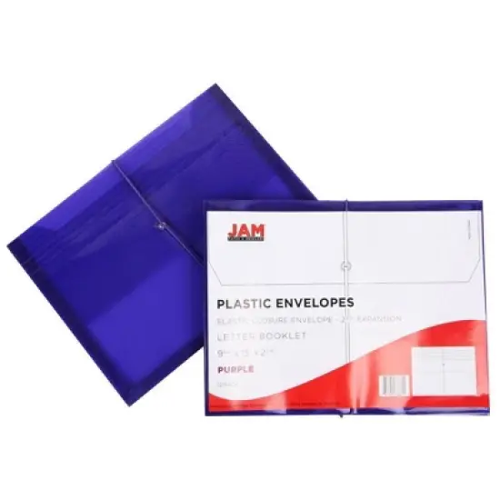 JAM Paper 9 3/4'' x 13'' Plastic Envelopes with 2 5/8" Expansion, Elastic Closure, Letter Booklet - Purple image {3}