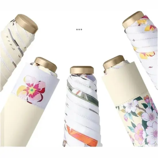 Clotth Folding Umbrella - Sunny and Rainy Dual-use Parasol, Lightweight Portable, Colored printed Double-purpose Sunshade, Golden - Early Spring image {5}