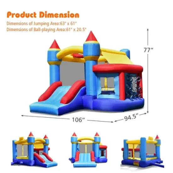 Costway InflatableBounce House Castle Slide Bouncer Kids Shooting Net/Without Blower image {1}