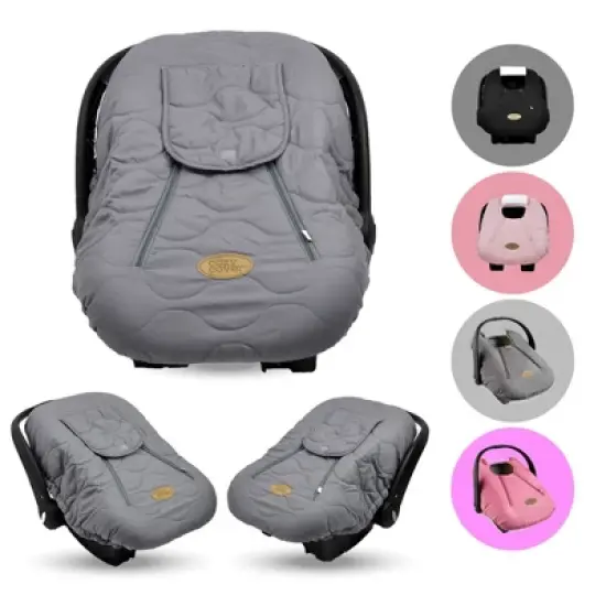 CozyBaby Cozy Cover Quilted Infant Car Seat Insulating Cover with Dual Zippers, Face Shield, and Elastic Edge for Travel During Winter Months, Gray image {3}
