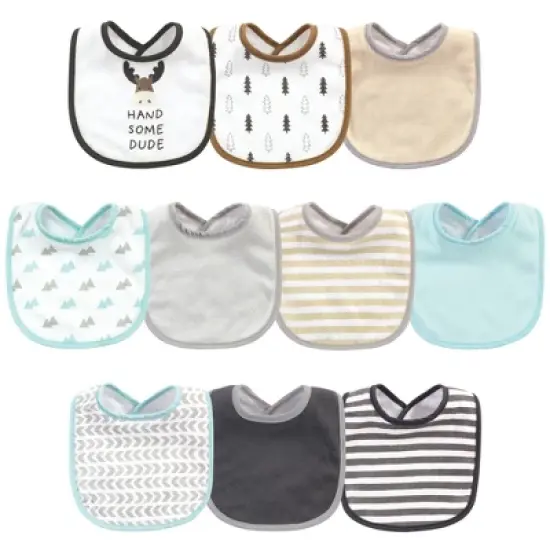 Hudson Baby Infant Boy Cotton and Polyester Bibs 10pk, Handsome Moose, One Size image {1}