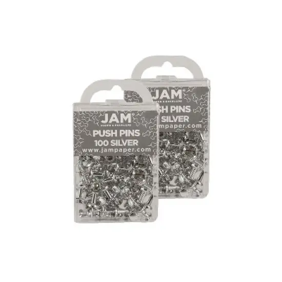 JAM Paper Colored Pushpins Silver Push Pins 2 Packs of 100 (222419054A) image {3}