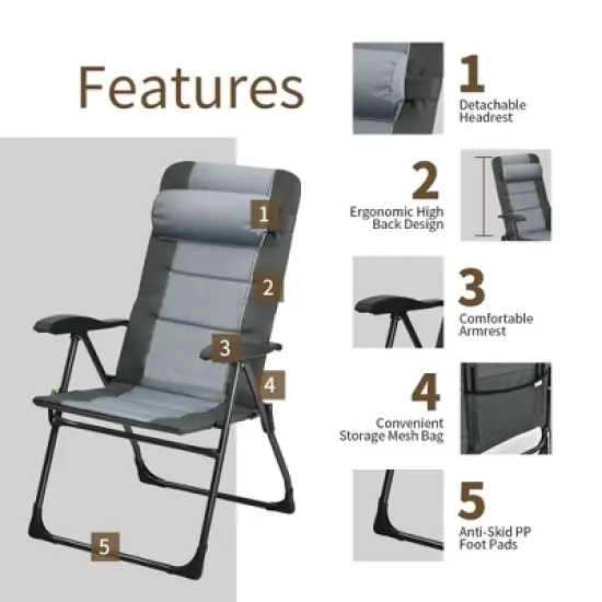 Costway 4PCS Patio Folding Dining Chair Ottoman Set Recliner Adjustable Gray image {7}