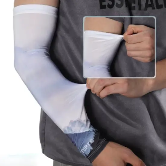 Unique Bargains Sun Protection Arm Sleeves Blue White 1 Pair image {2}