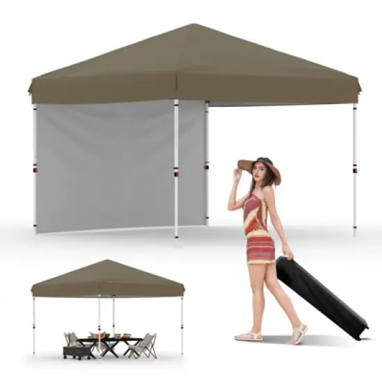 10'x10' Pop Up Canopy, Waterproof & UV-Resistant Outdoor Canopy with Center Lock and 1 Sidewalls, for Picnics, Camping, Beach, and Outdoor Gatherings image {10}