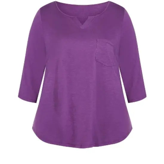 Women's Plus Size Notch Neck 3/4 Sleeve Plain Tee - deep lilac | AVENUE image {2}