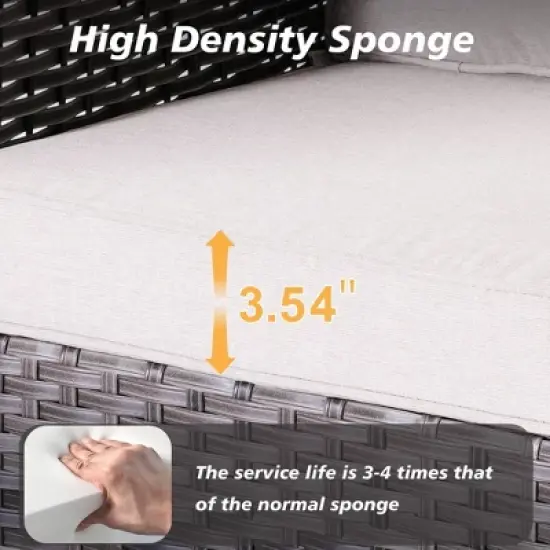 Ovios Orlando 7pc Brown Wicker Outdoor Patio Furniture Conversation Sofa Set with a Rectangle Fire Pit, Swivel Chairs and Cushions image {3}