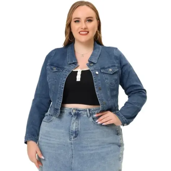 Agnes Orinda Women's Plus Size Cropped Long Sleeve Trendy Fashion Denim Jean Jackets image {16}