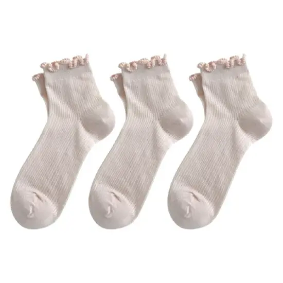 Anna-Kaci Women's 3-Pair Pack Cotton Mesh Ankle Socks with Delicate Ruffle Trim image {6}
