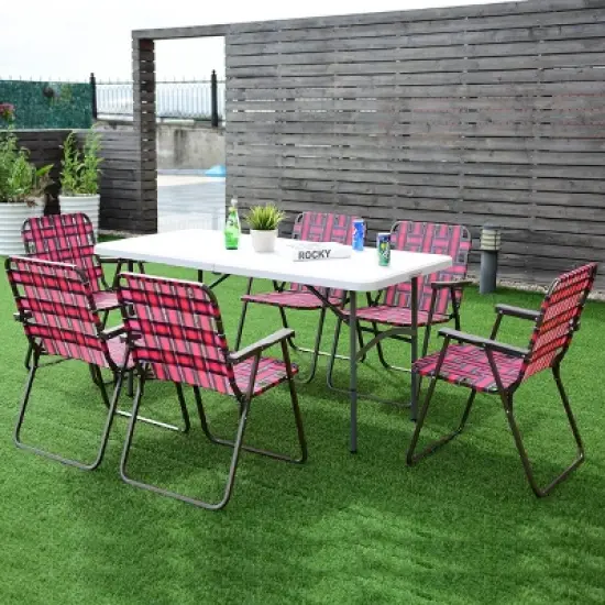 Costway 6pcs Folding Beach Chair Camping Lawn Webbing Chair Lightweight 1 Position Red image {2}