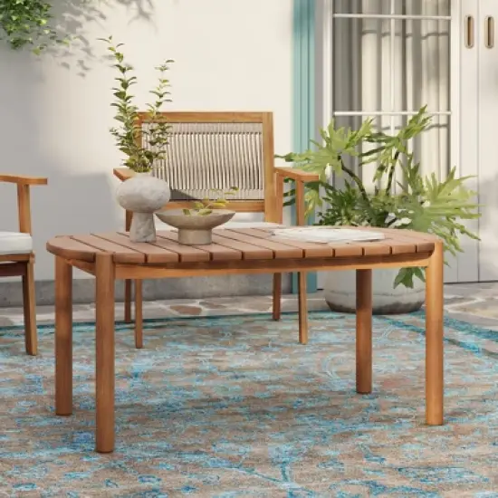 LuxenHome Natural Solid Wood 40-Inch Long Rounded Rectangle Outdoor Coffee Table Brown image {1}