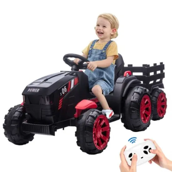 Acekool 12V Electric Ride-On Tractor with Trailer & Remote Control, Music, LED Lights, Safety Belt, 3 Speeds, Battery Powered Kids Vehicle image {1}