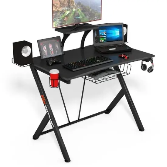 Costway Gaming Desk Computer Desk PC Table Workstation with Headphone Hook & Cup Holder image {9}