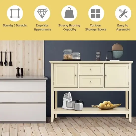 Costway Sideboard Buffet Table Wooden Console Table w/ Drawers & Storage Cabinets Blue/Brown/Gray/Beige image {4}