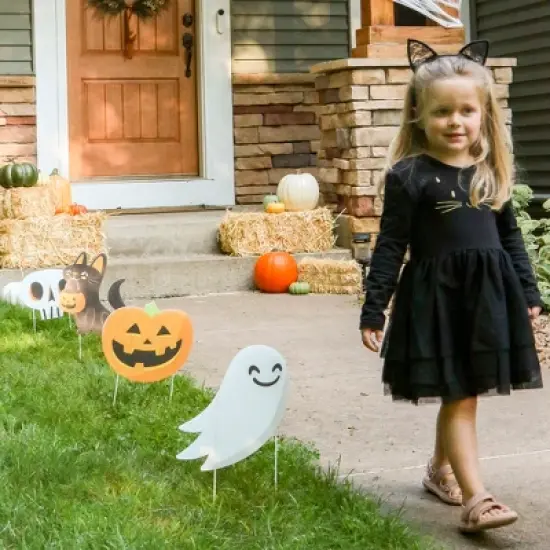 Big Dot of Happiness Jack-O'-Lantern Halloween - Black Cat Ghost Skull & Witch Hat Lawn Decor - Outdoor Kids Halloween Party Yard Decorations - 10 Pc image {2}