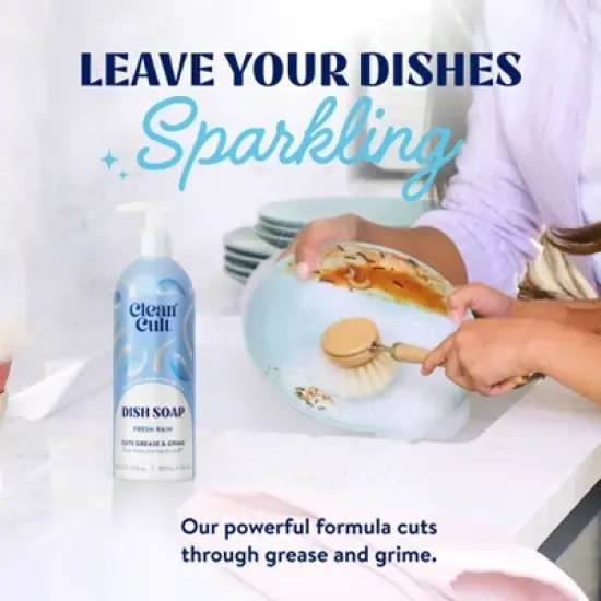 Cleancult Liquid Dish Soap - Refillable Aluminum Bottle - Fresh Rain - 16 fl oz image {1}