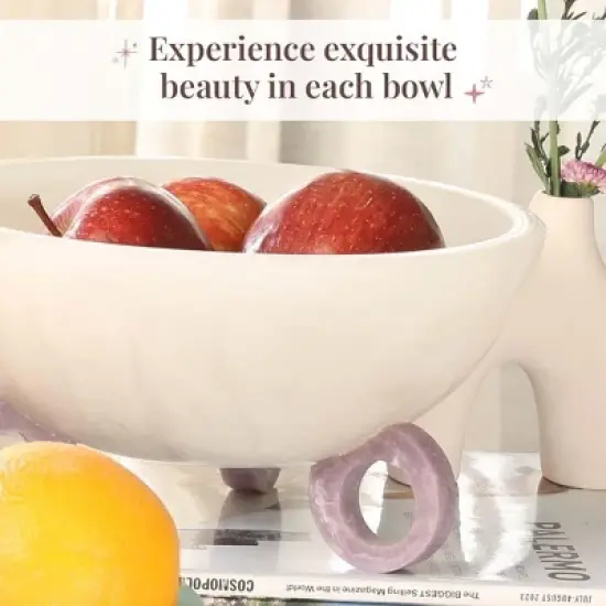 Folkulture Resin Fruit Bowl for Kitchen Counter, 9" Frosty White and Lilac Resin Decorative Bowl, Centerpiece Table Decorations image {2}