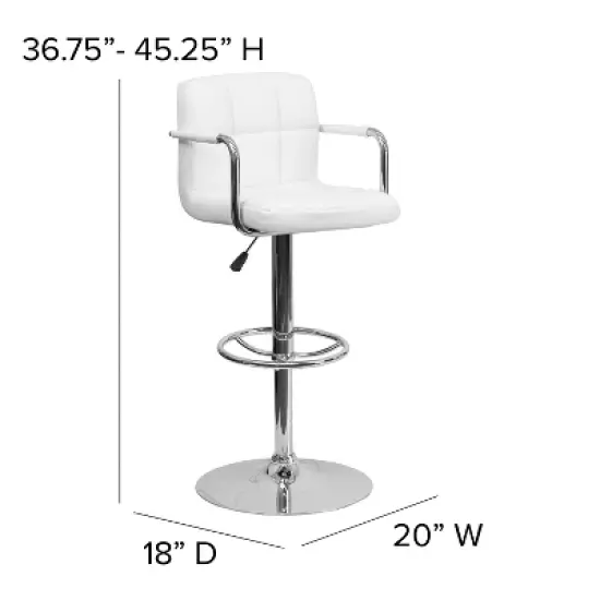 Flash Furniture Contemporary Quilted Vinyl Adjustable Height Barstool with Arms and Chrome Base image {3}