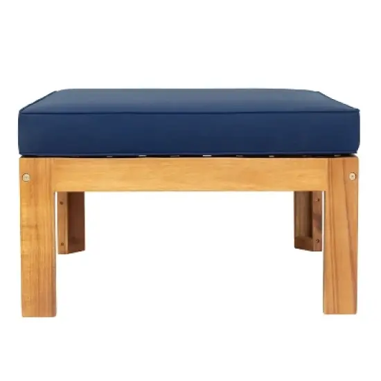 FIONECA Outdoor 5-Piece Wooden Sectional Sofa Set, Patio Backyard Seating Group with Cushions, Natural Wood Finish + Blue Cushions image {13}