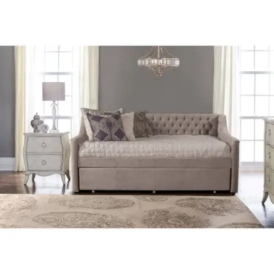Twin Jaylen Upholstered Daybed with Trundle Unit Silver Fabric - Hillsdale Furniture image {2}