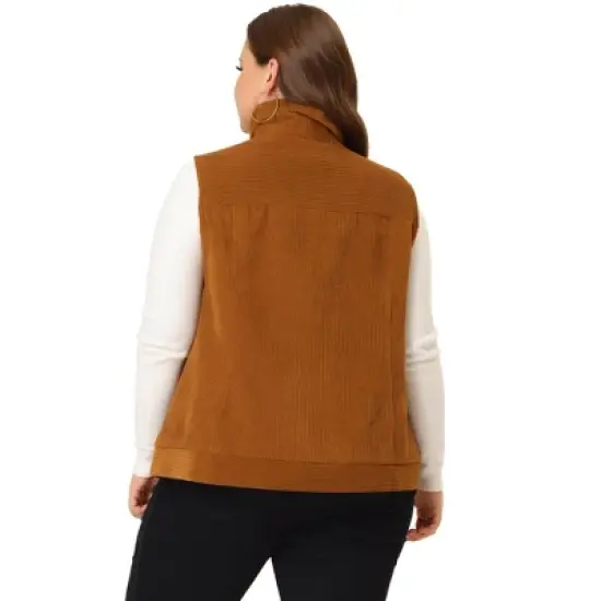 Agnes Orinda Women's Plus Size Corduroy Zipper Side Pocket Casual Sleeveless Fleece Vests image {3}