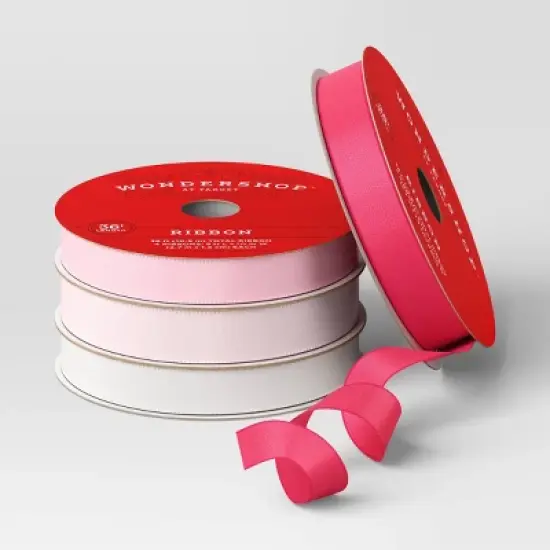 4 pk Christmas Satin Ribbon Gift Packaging Accessories Pink/White - Wondershop&trade; image {2}