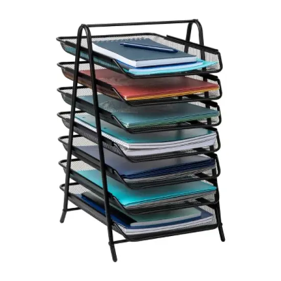 Mind Reader Metal 7-Tier Paper Tray Desktop Organization Set: Black Metal Desk Organizer for Office Supplies image {4}